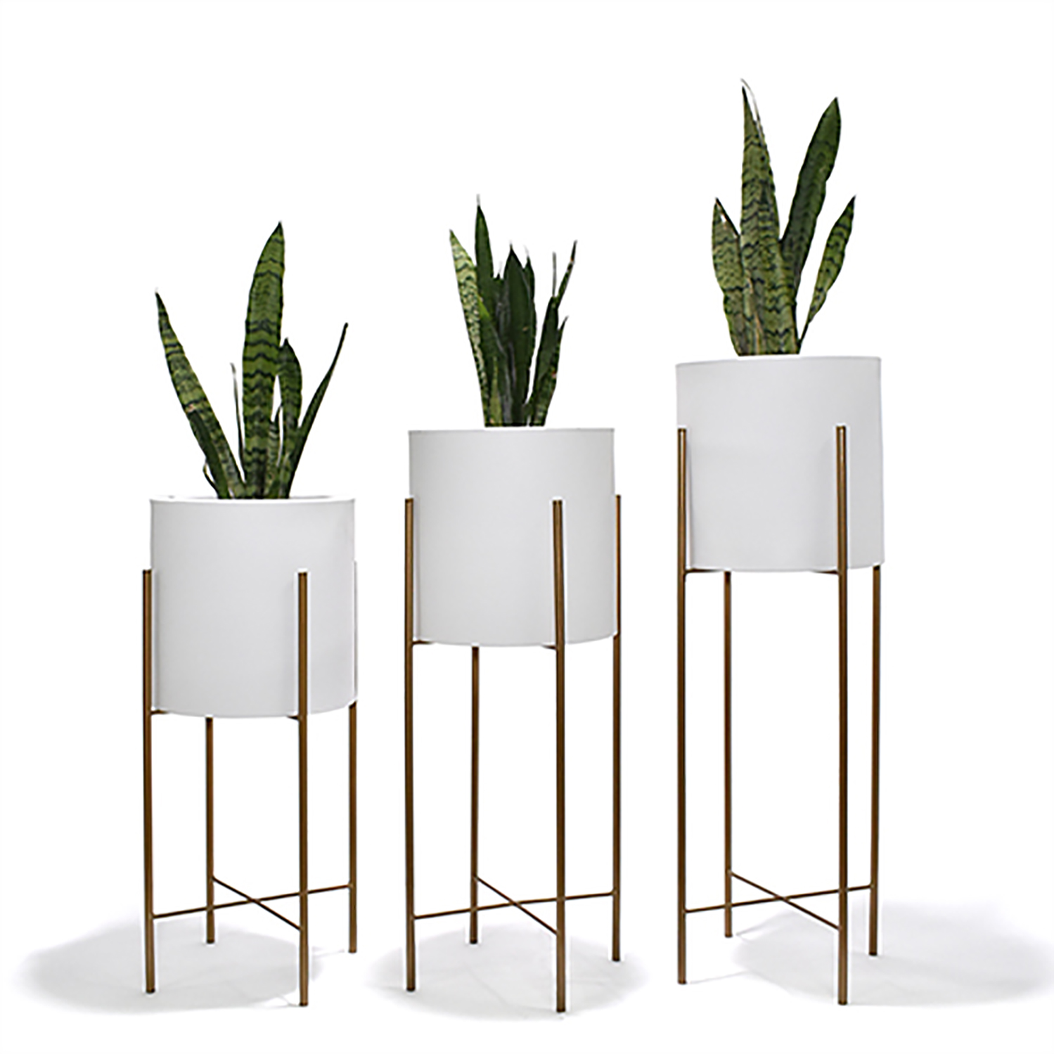 Set 3 Macetas Blancas Modernas Con Base Metal Int/ext.