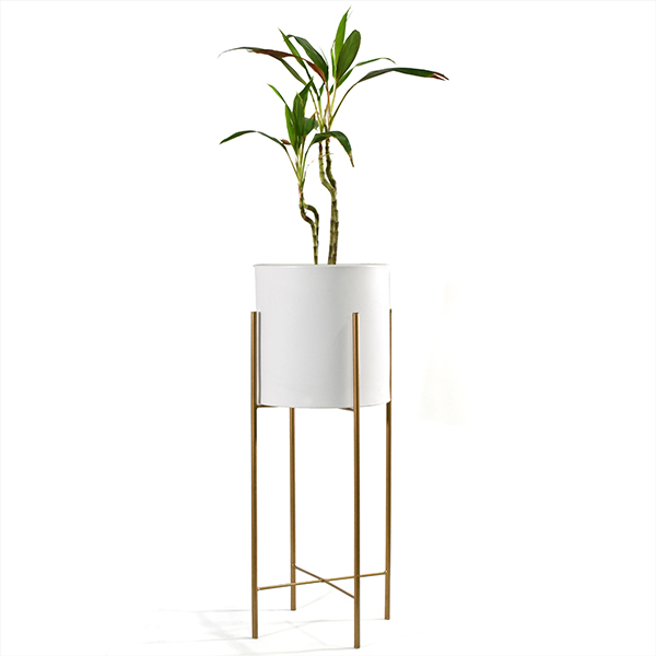 Set 3 Macetas Blancas Modernas Con Base Metal Int/ext.