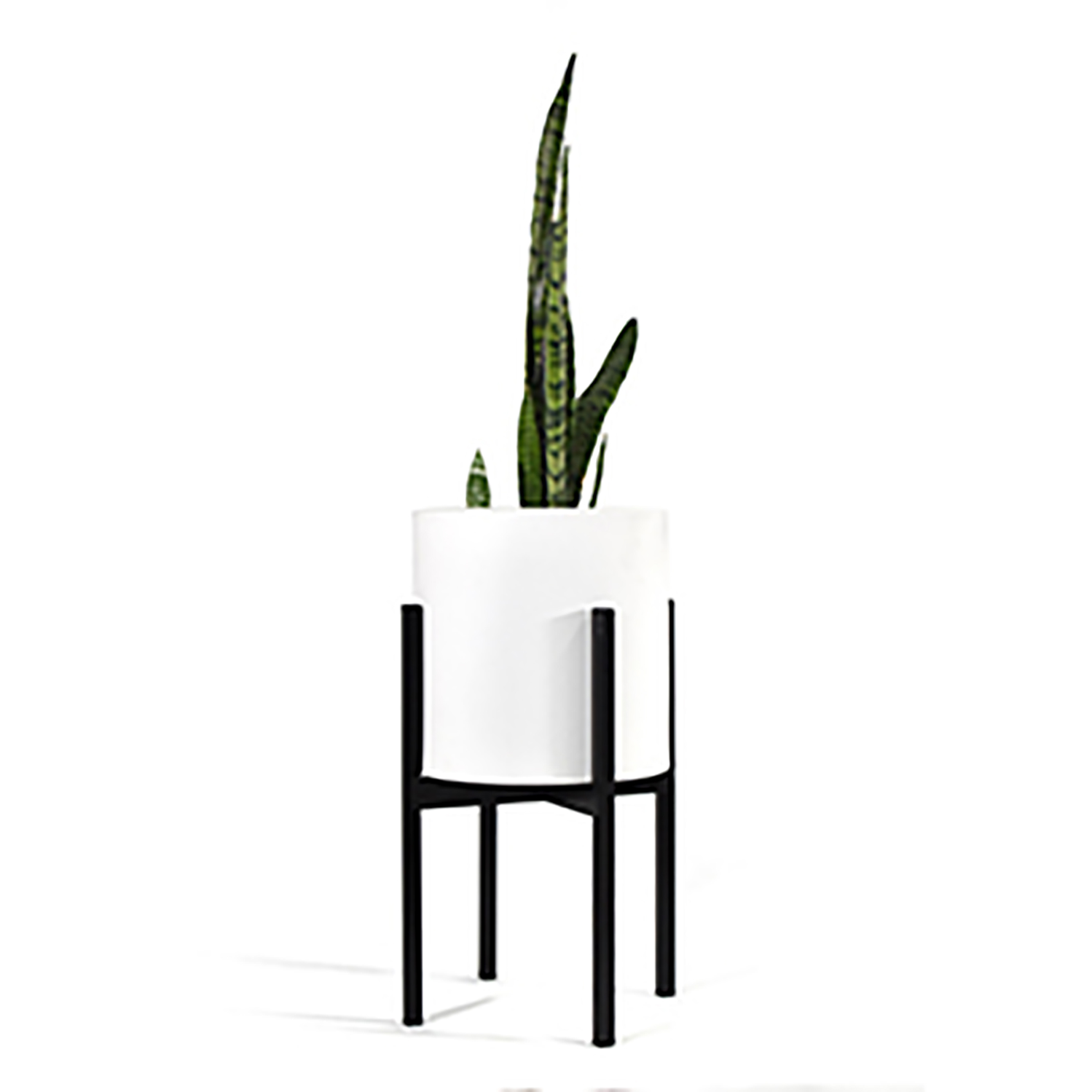 Maceta Cilindro Blanco Moderna Con Base De Metal Interior/Ext.