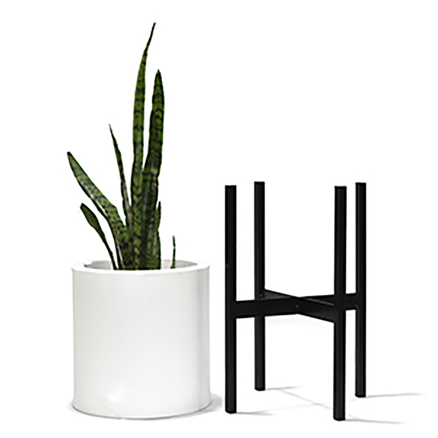 Maceta Cilindro Blanco Moderna Con Base De Metal Interior/Ext.