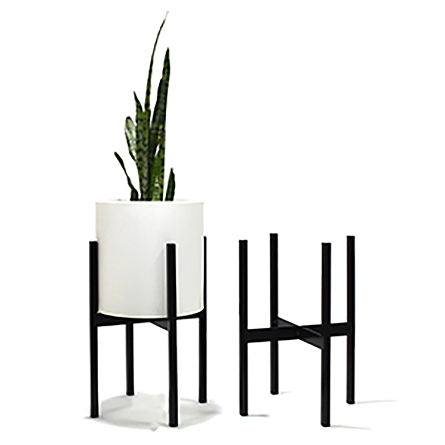 Maceta Cilindro Blanco Moderna Con Base De Metal Interior/Ext.