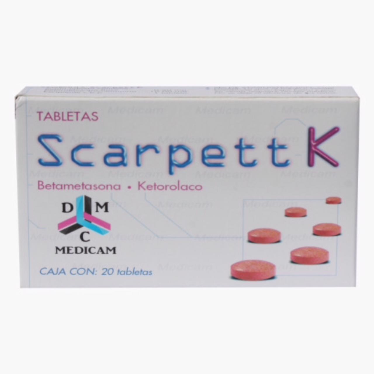  Betametasona, Ketorolaco, Medicam Scarpett K, 0.50mg/10.00mg Caja con 20 Tabs