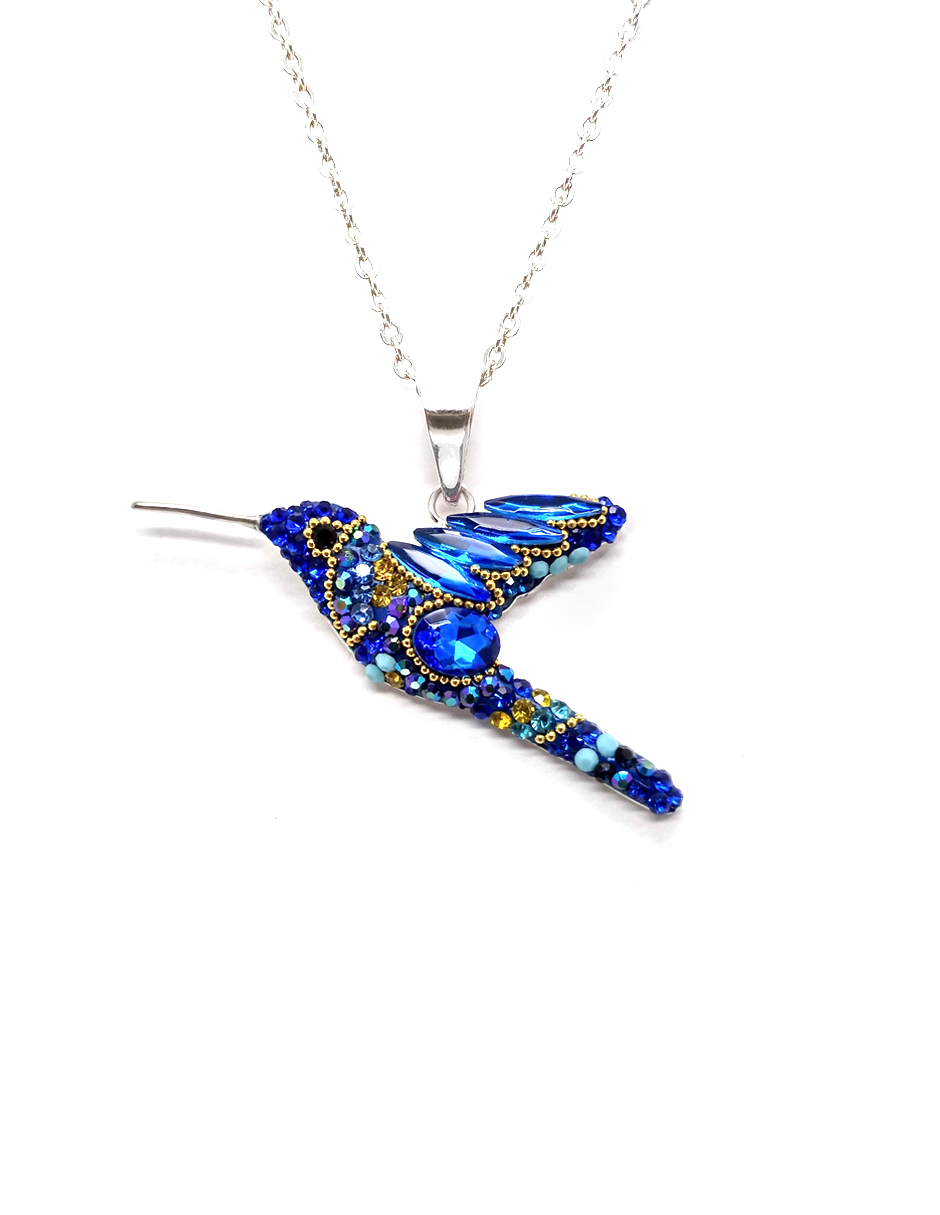 Juego de collar y aretes Colibrí Azul de Plata .925 Joyería Zvezda