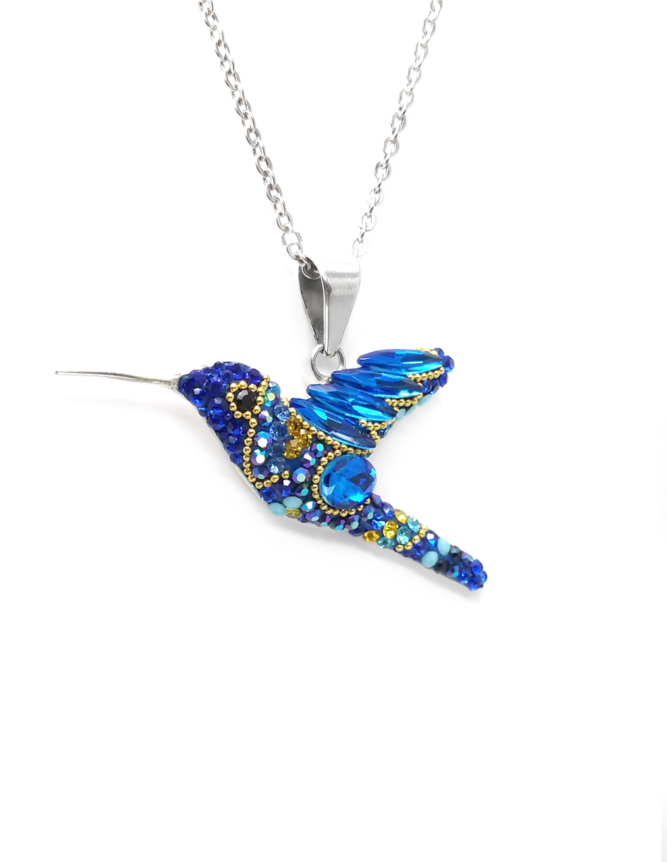 Juego de collar y aretes Colibrí Azul de Plata .925 Joyería Zvezda