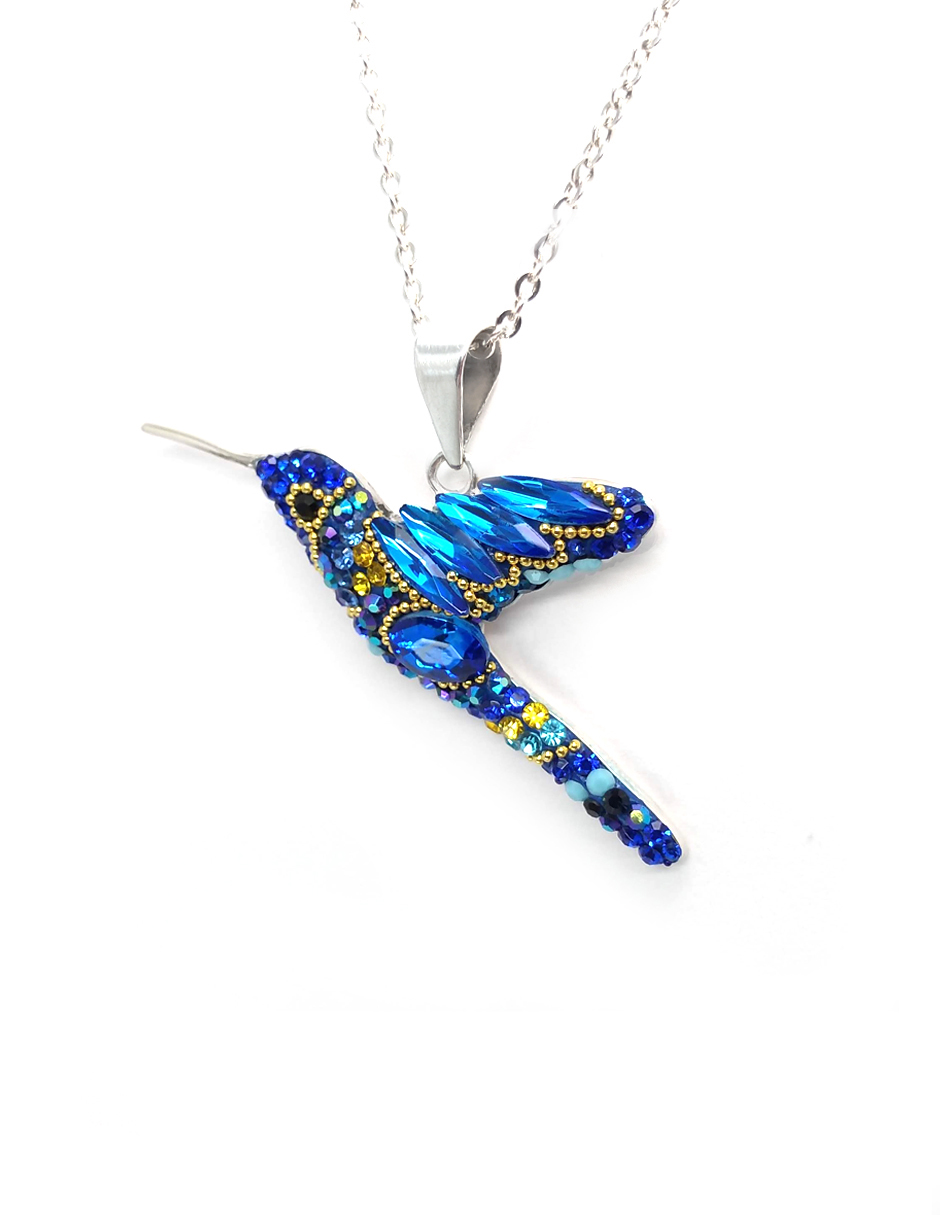 Juego de collar y aretes Colibrí Azul de Plata .925 Joyería Zvezda