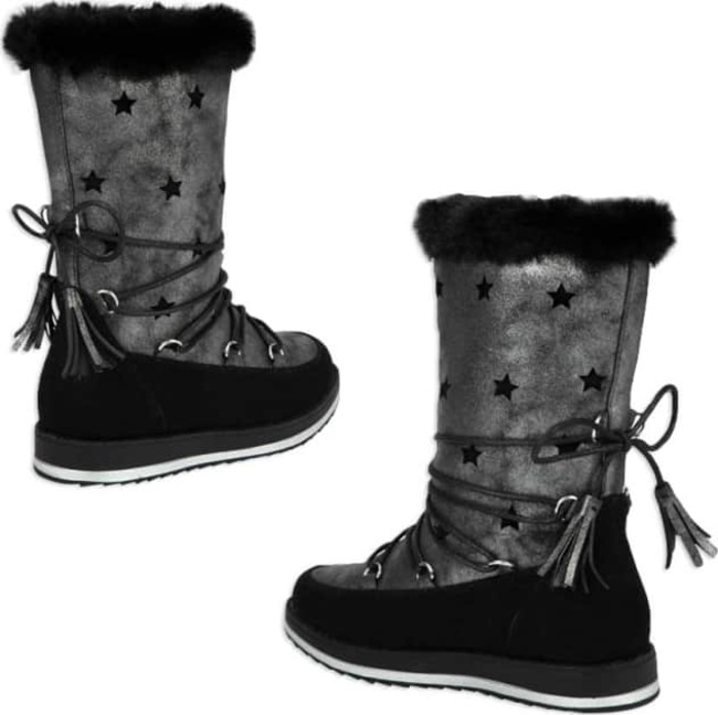 Botas para niña tipo Ugg, negras con adornos de estrellas, ideales para el invierno, mod. 997710