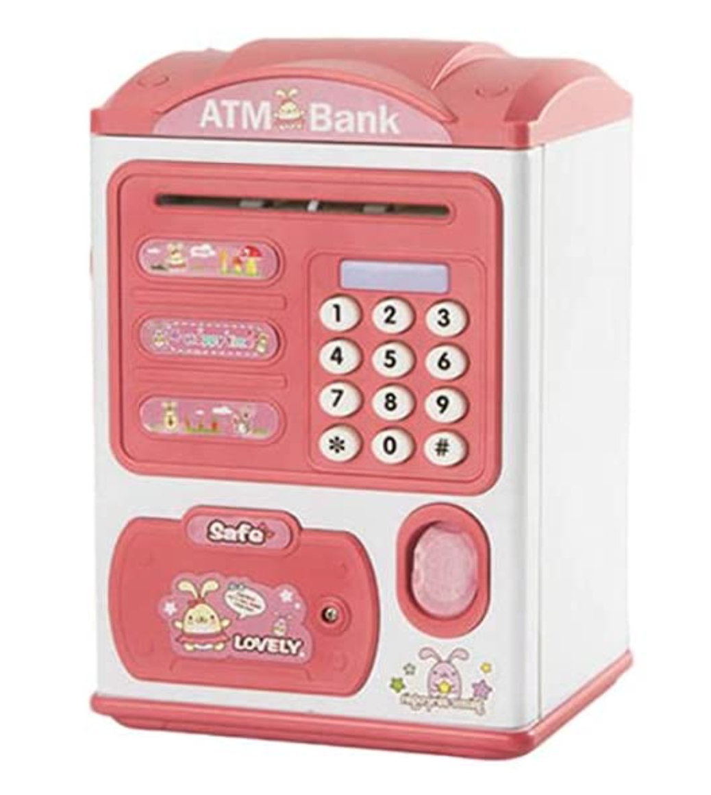 Mini cajero automático ATM máquina de Regalo para niños, con código electrónico, Contador de Dinero, Caja de Seguridad, para niños y niñas, con Cierre de contraseña