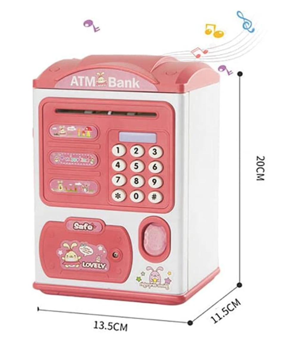 Mini cajero automático ATM máquina de Regalo para niños, con código electrónico, Contador de Dinero, Caja de Seguridad, para niños y niñas, con Cierre de contraseña