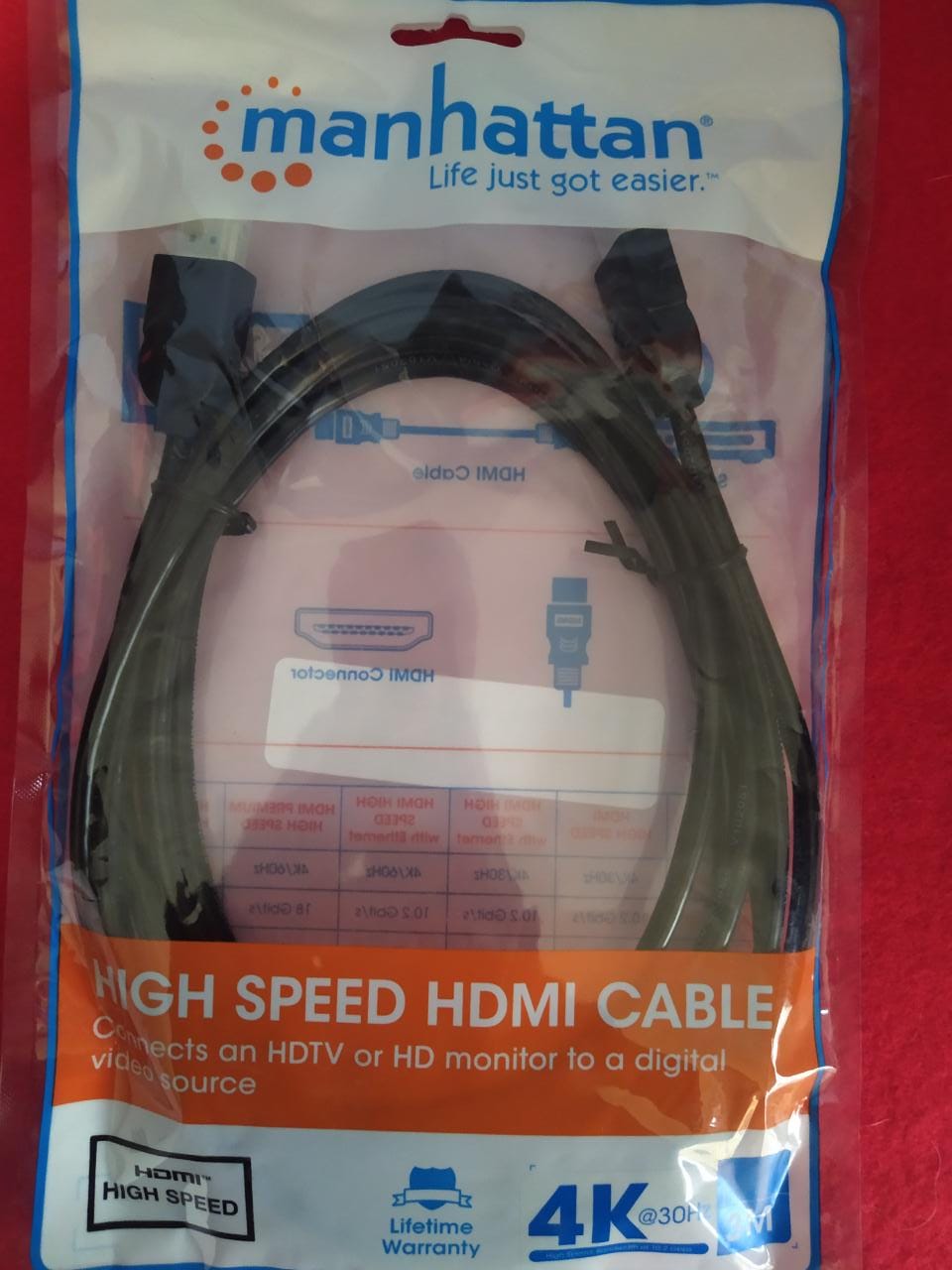 Cable Hdmi 3 M Negro Video Pc Lap Monitor Pantalla Oficina Hogar Negocio Manhattan