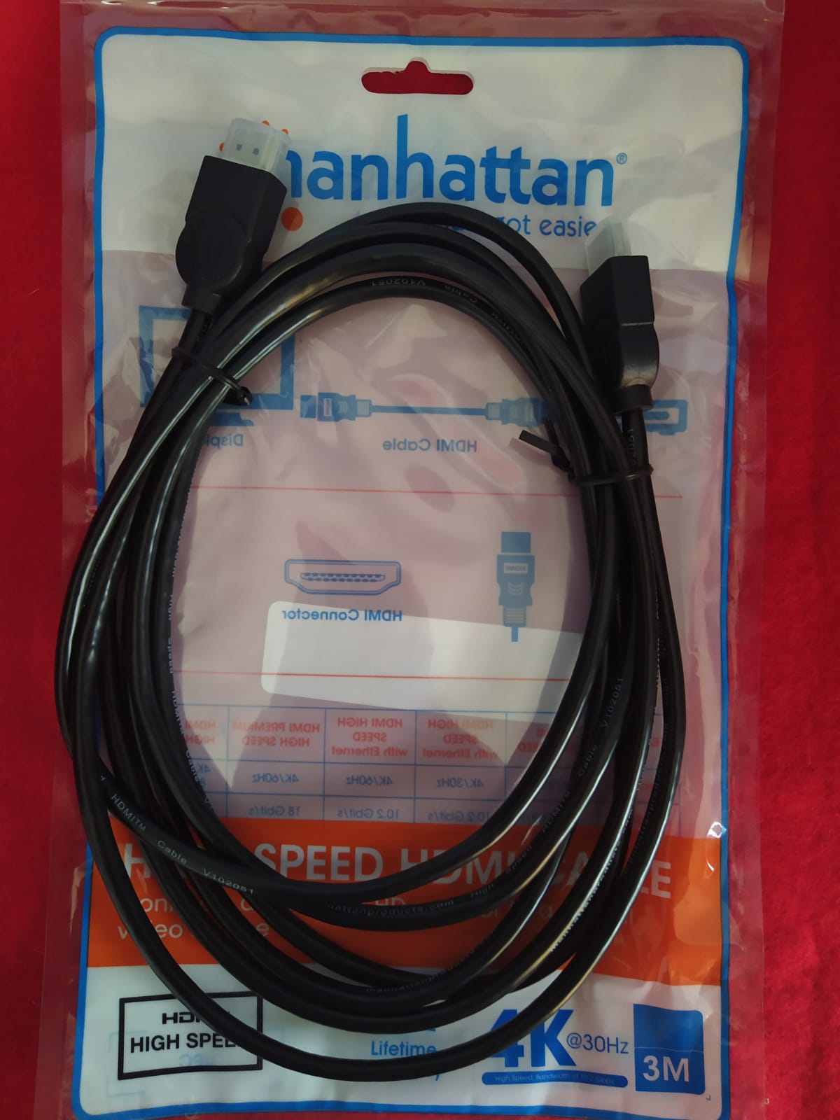Cable Hdmi 3 M Negro Video Pc Lap Monitor Pantalla Oficina Hogar Negocio Manhattan