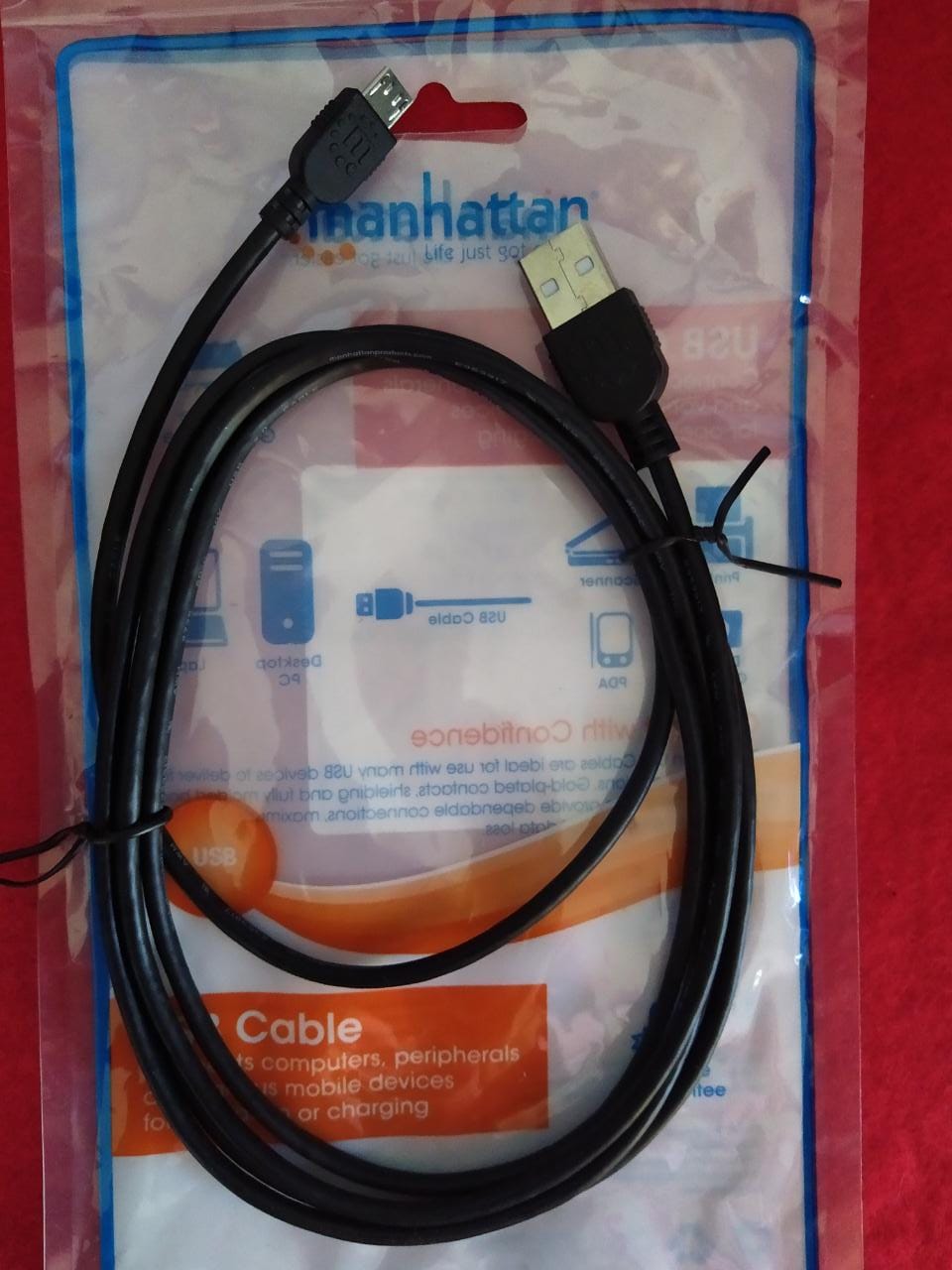 Cable USB Micro B MANHATTAN 1.8m USB Negro CEL TABLETA CAMARA BATERIA CARGA DATOS PC LAP ENERGIA