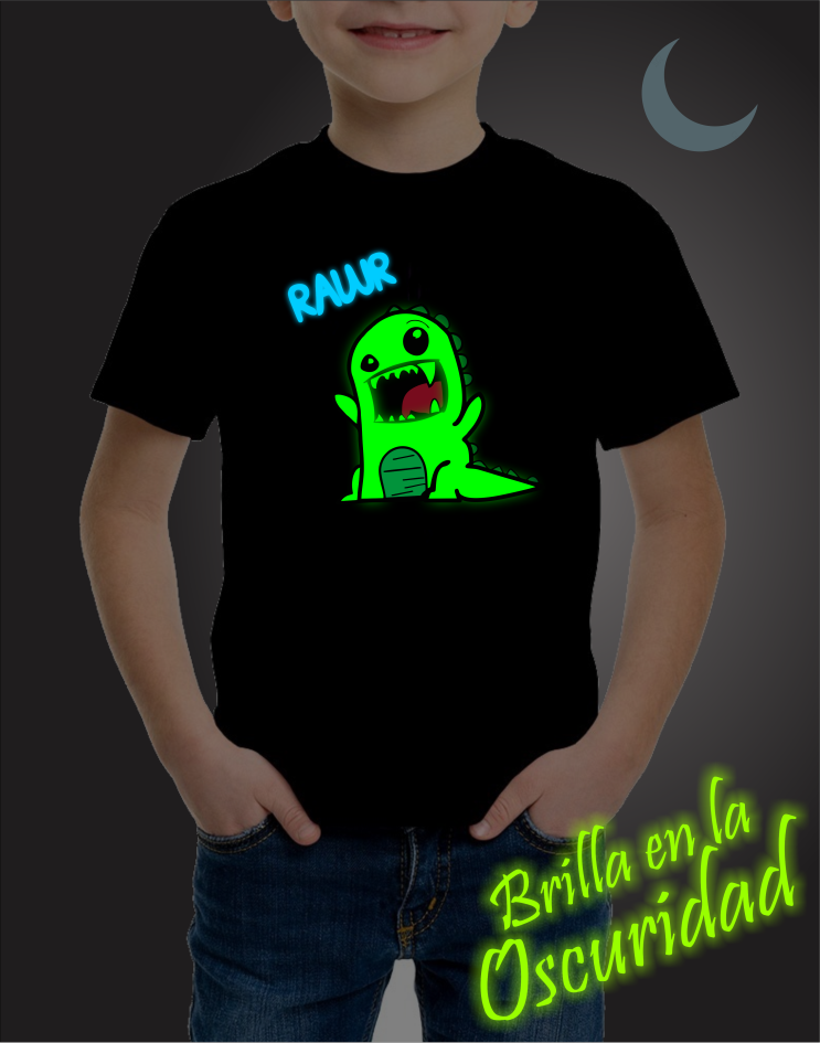 Playera para niños Dinosaurio rawr Brilla en la oscurdiad
