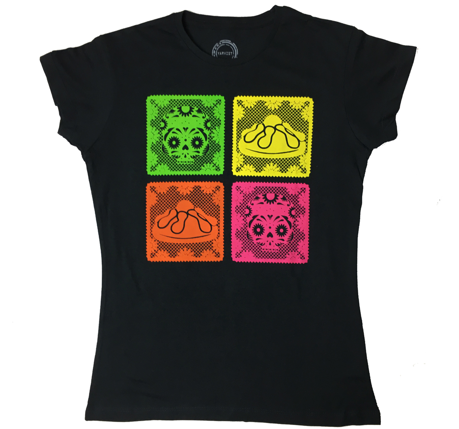 PLAYERA MUJER PAPEL PICADO HALLOWEEN DIA DE MUERTOS