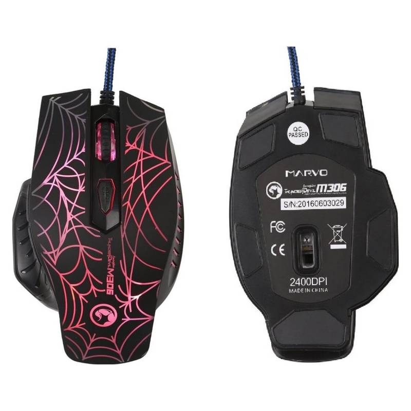 Mouse Gamer Óptico Marvo M306 USB 2400 DPI 6 Botones luz RGB