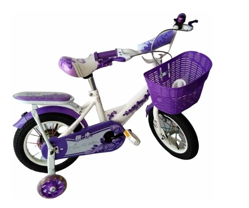 Bicicleta Infantil Rodada 12 Niña Blanco Morado Con Canastilla Y Llantitas