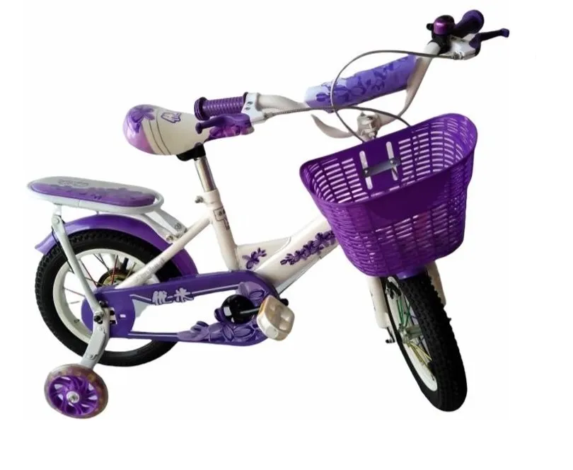 Bicicleta Infantil Rodada 12 Niña Blanco Morado Con Canastilla Y Llantitas