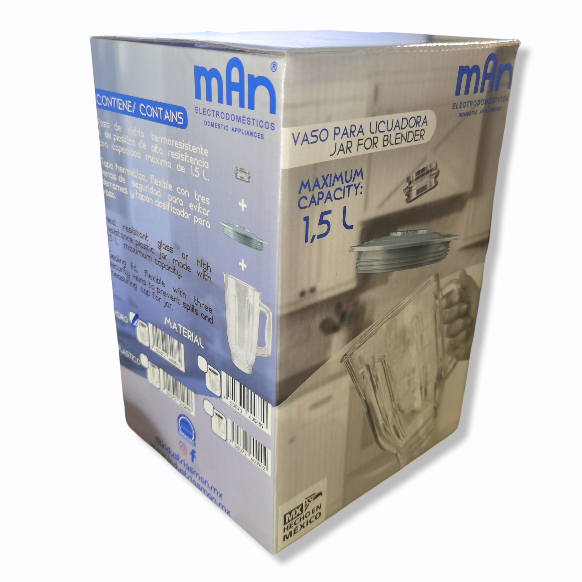 Vaso De Vidrio Para Licuadora Man Con Tapa Original