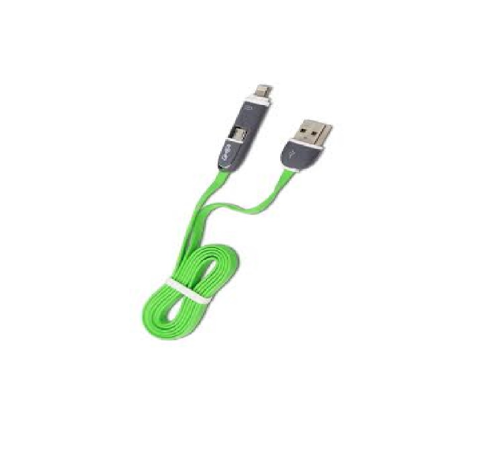 CABLE 2 EN 1 MICRO USB LIGHTNING GHIA 1.0MTS USB CARGA TRANSFERENCIA PROTECTOR PC IPOHONE VERDE LAP
