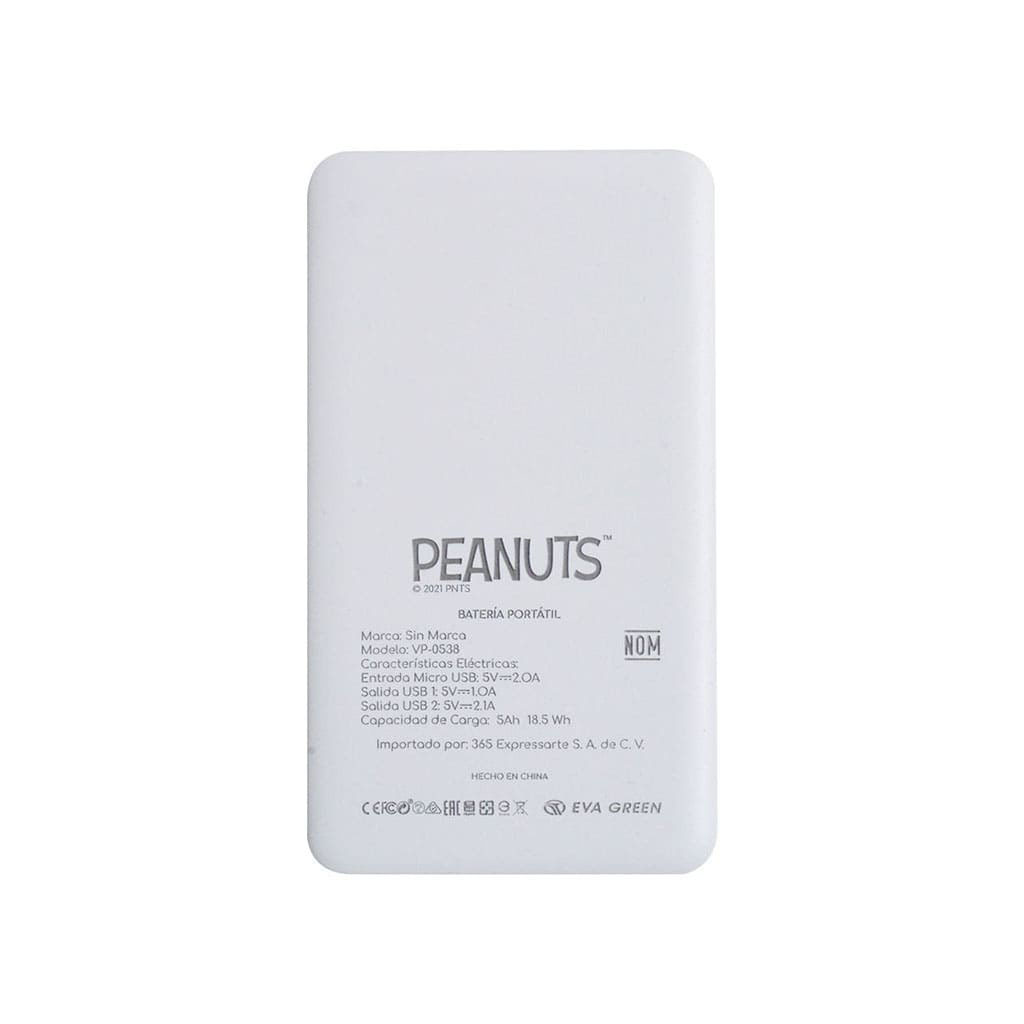 Power Bank 500 mAh PEANUTS Snoopy Batería Externa Portátil 2 USB VG-0538-10 Ideal para Regalo