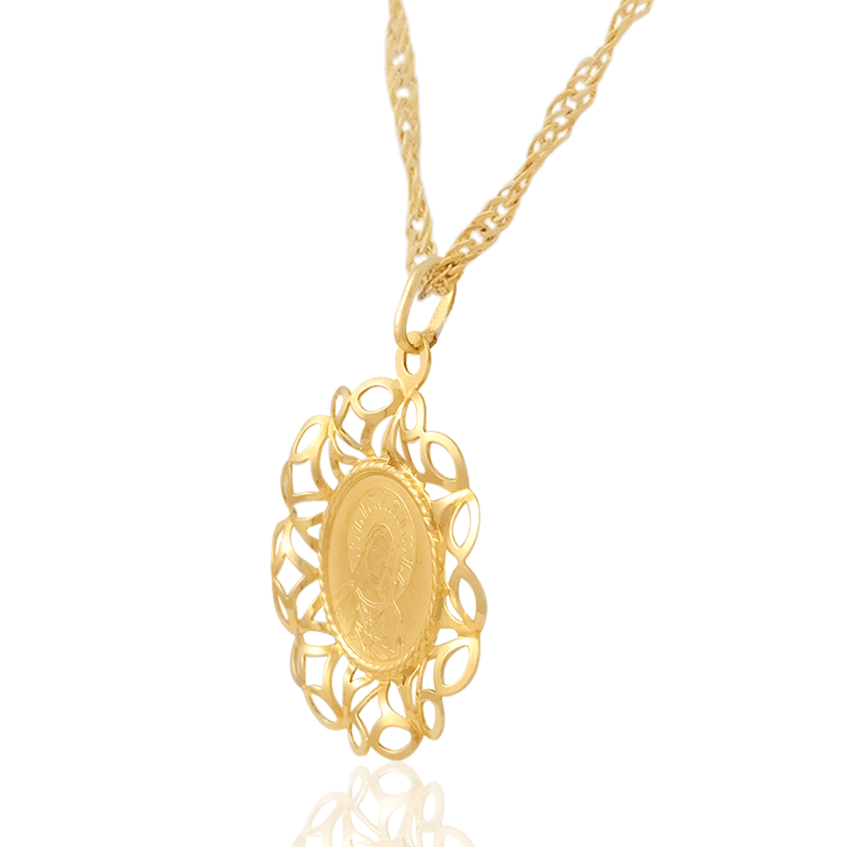 Medalla (Sin Cadena) Oro 18k Laminado #048 forma circular Sagrado Corazón con marco calado en forma de estrella de 3.5 cm alto 1.5 diámetro.