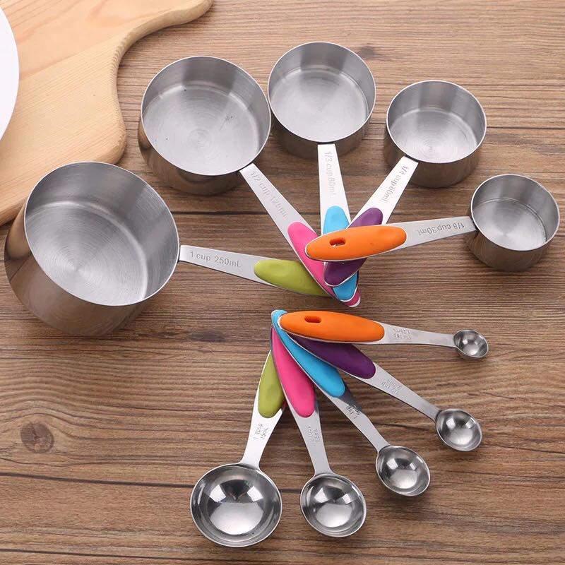 10 Tazas Y Cucharas Medidoras Acero Inoxidable Cocina Repostería