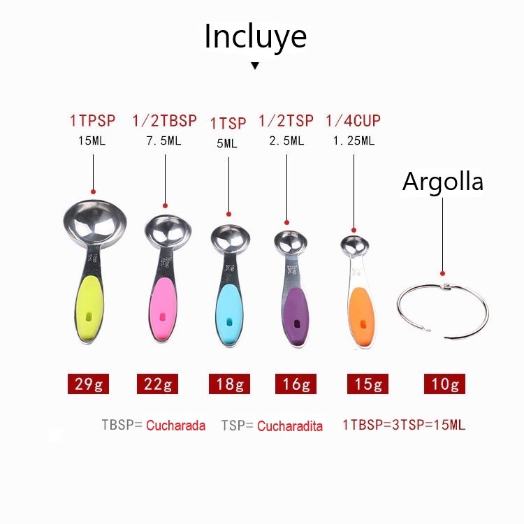 10 Tazas Y Cucharas Medidoras Acero Inoxidable Cocina Repostería