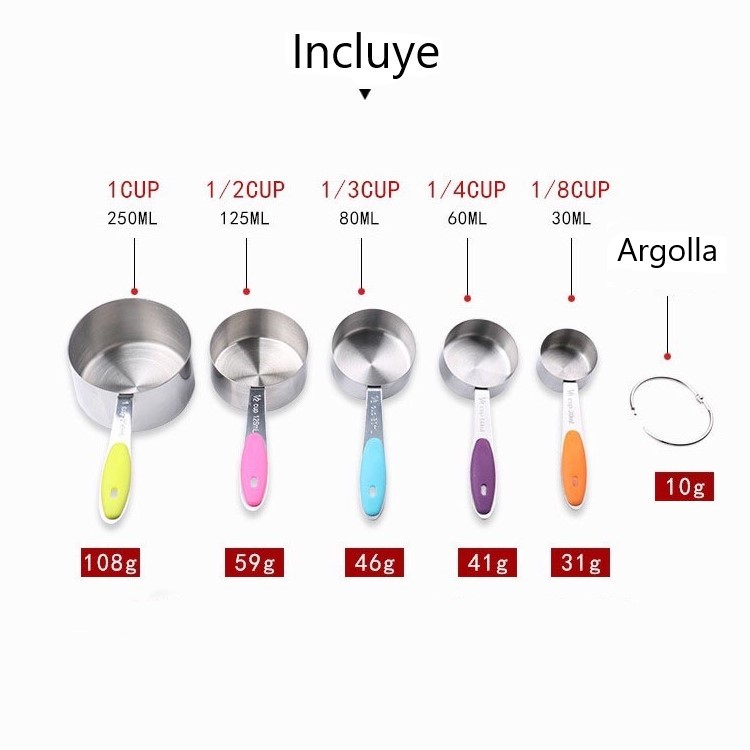 10 Tazas Y Cucharas Medidoras Acero Inoxidable Cocina Repostería