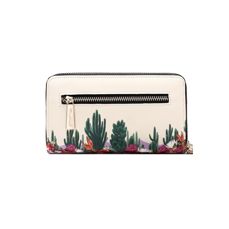 Cartera Doble Cierre Frida Kahlo Cactus Original Color Negro