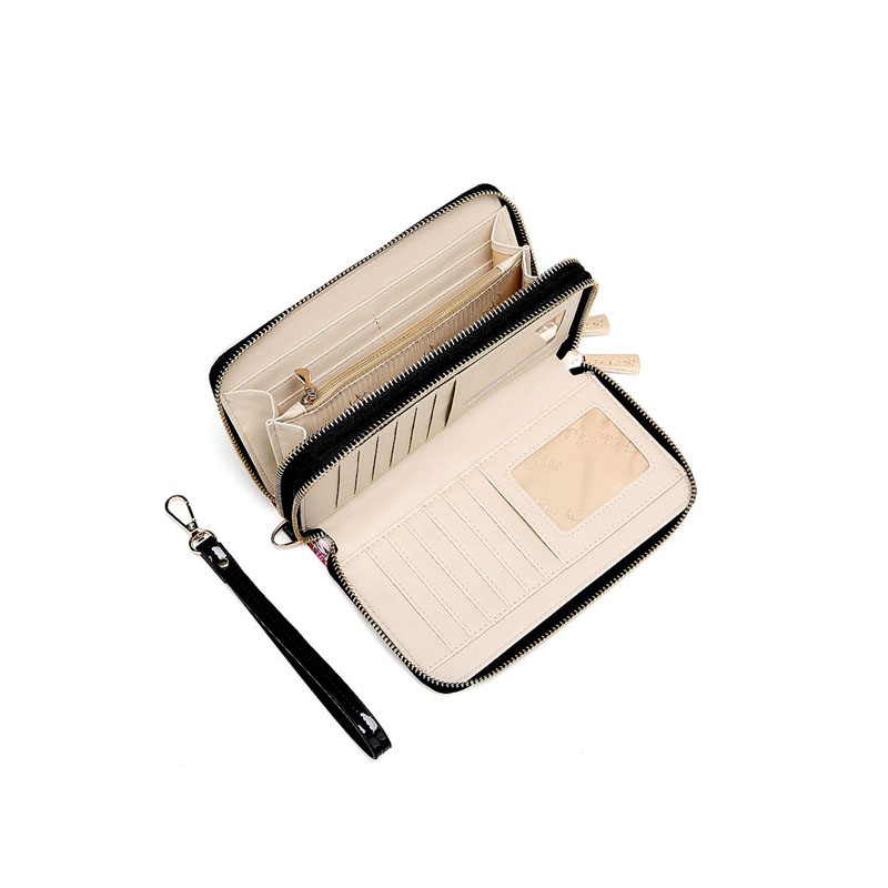 Cartera Doble Cierre Frida Kahlo Cactus Original Color Negro