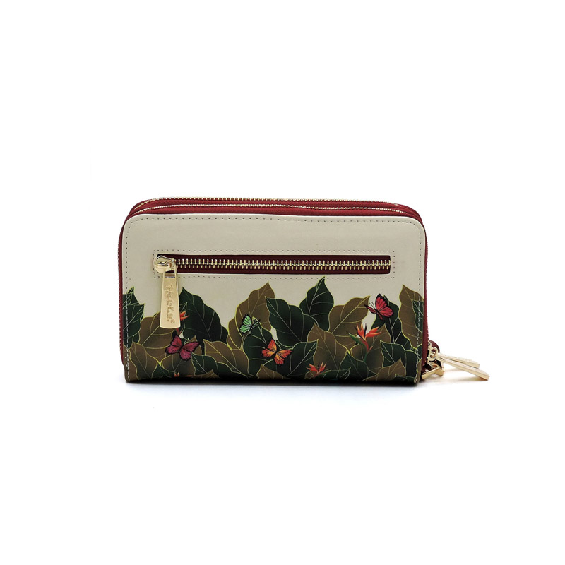 Cartera Doble Cierre Frida Kahlo Cartoon Original Color Rojo.