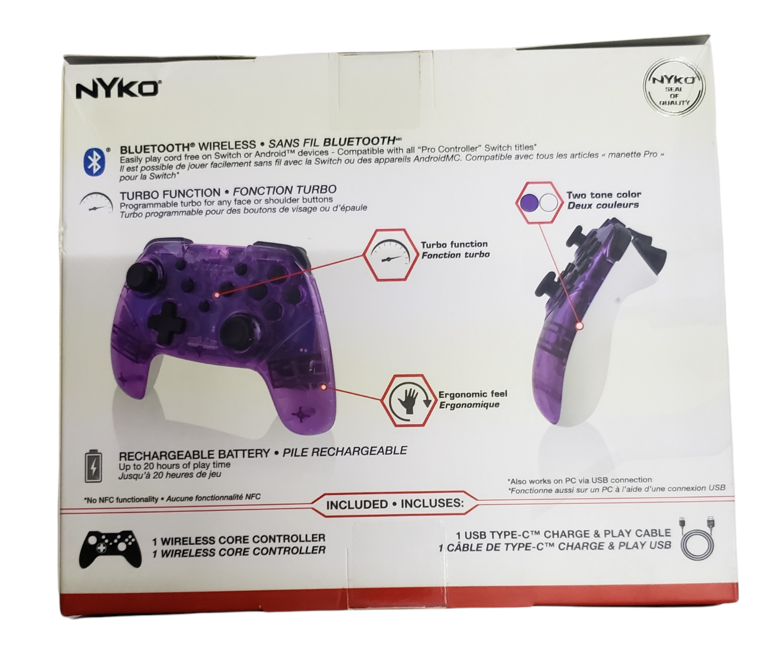 Control Pro Nintendo Switch Morado / Blanco Bluethoot Pc Android Nyko : Bsg