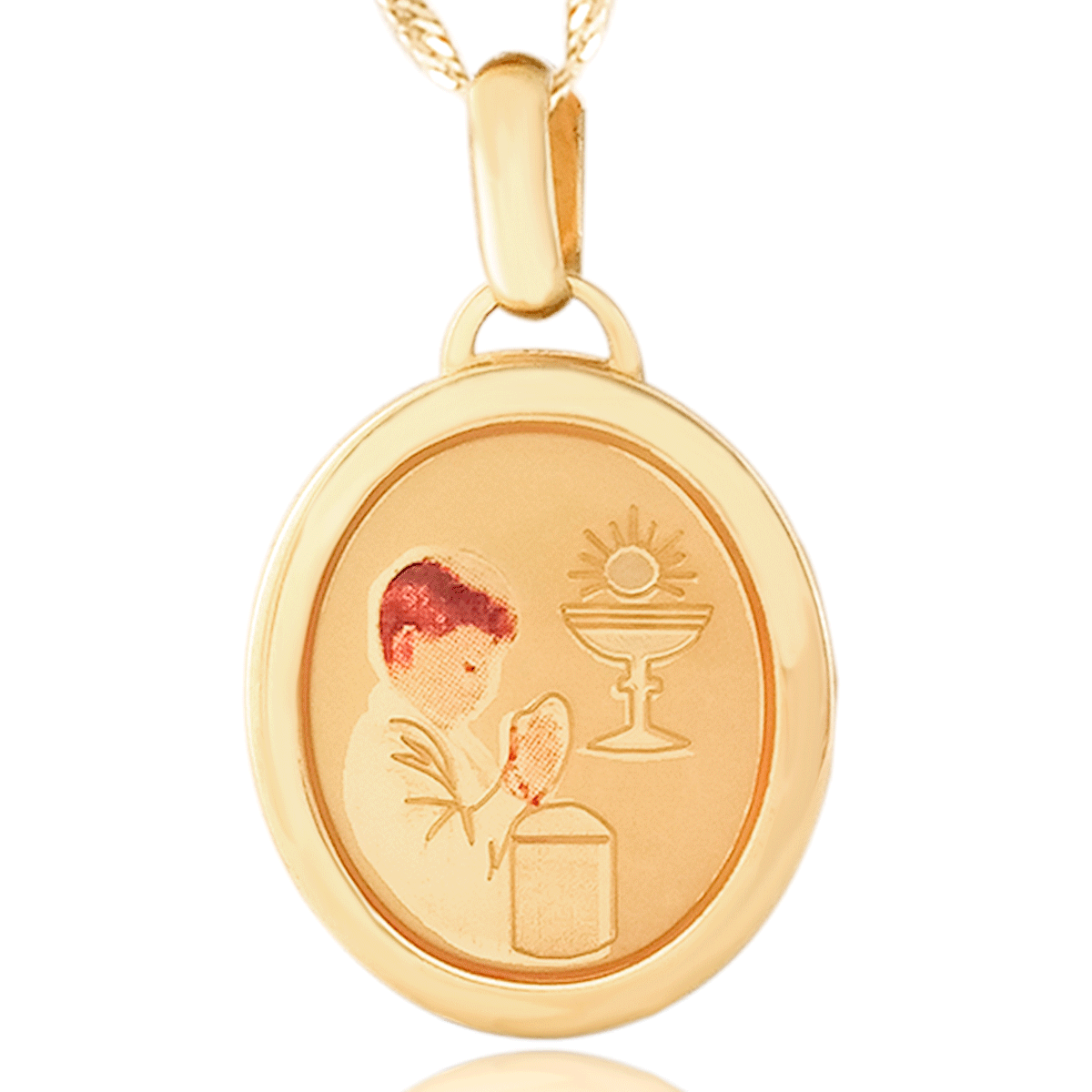 Medalla (Sin Cadena) Oro 18k Laminado #090 Forma Circular Niño Primera Comunión Alto 2 cm Diámetro 1.7 cm 