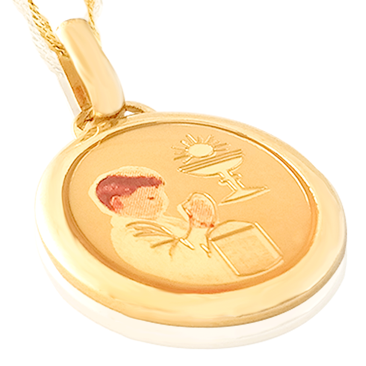 Medalla (Sin Cadena) Oro 18k Laminado #090 Forma Circular Niño Primera Comunión Alto 2 cm Diámetro 1.7 cm 