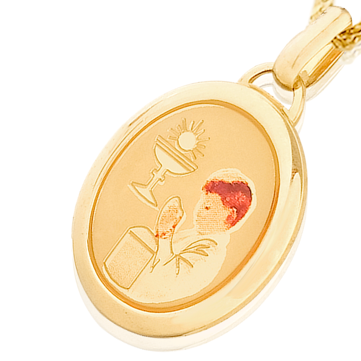 Medalla (Sin Cadena) Oro 18k Laminado #090 Forma Circular Niño Primera Comunión Alto 2 cm Diámetro 1.7 cm 