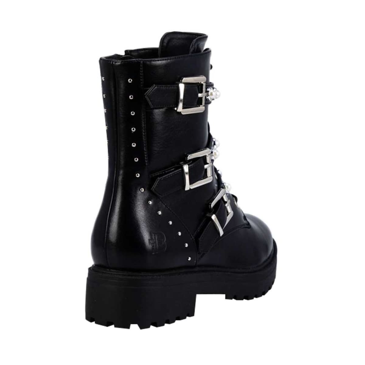 Botas negras tipo militar para mujer, Belinda Peregrin, con ajuste de 3 correas y agujetas, mod. 880825
