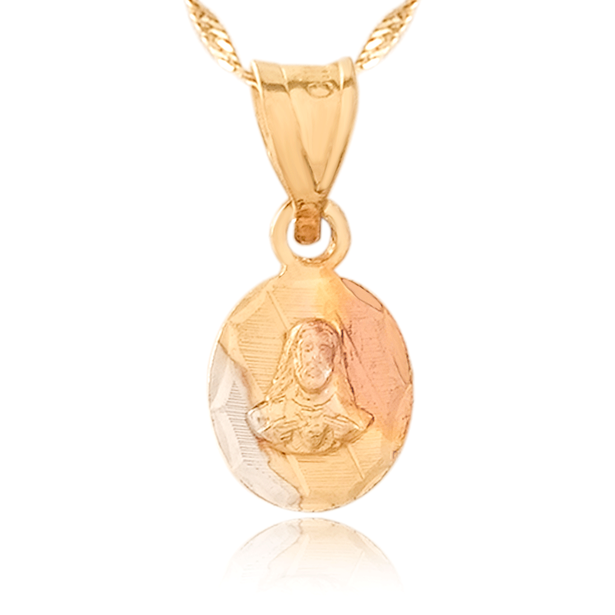 Medalla (Sin Cadena) Oro 18k Laminado #110 Forma Oval Sagrado Corazón de Jesús Estilo Florentino Alto .6 cm Diámetro .5 cm