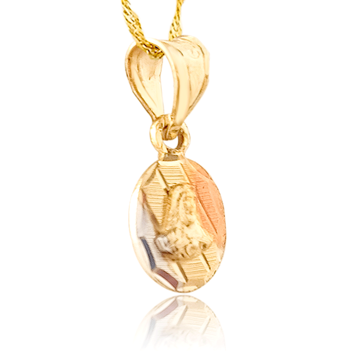 Medalla (Sin Cadena) Oro 18k Laminado #110 Forma Oval Sagrado Corazón de Jesús Estilo Florentino Alto .6 cm Diámetro .5 cm