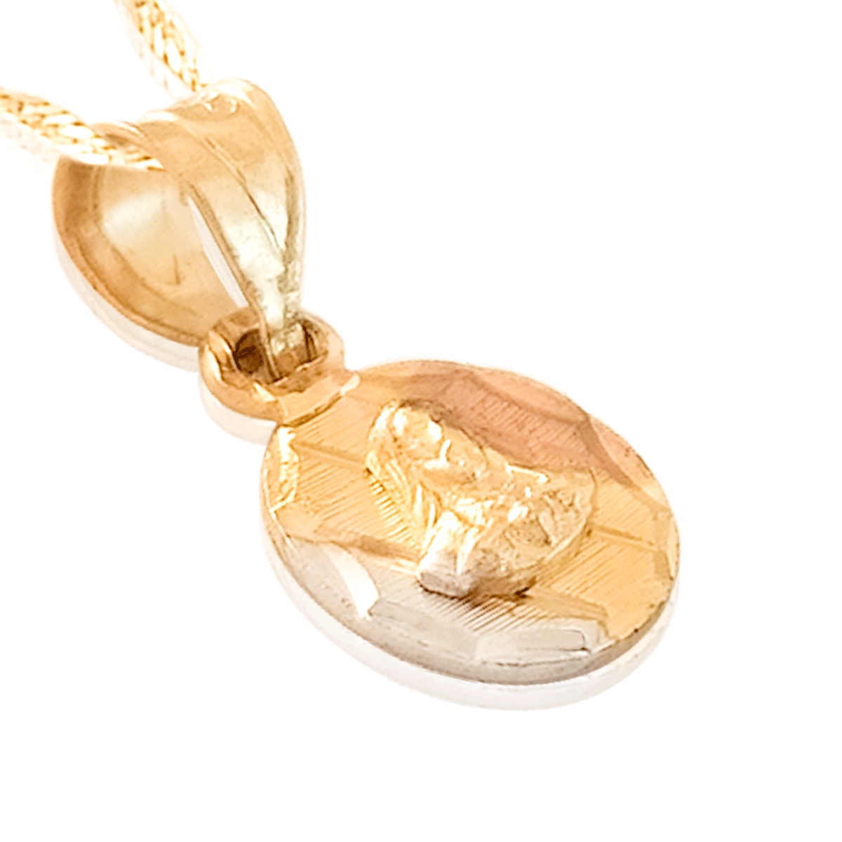 Medalla (Sin Cadena) Oro 18k Laminado #110 Forma Oval Sagrado Corazón de Jesús Estilo Florentino Alto .6 cm Diámetro .5 cm