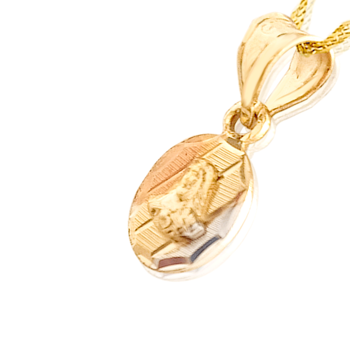 Medalla (Sin Cadena) Oro 18k Laminado #110 Forma Oval Sagrado Corazón de Jesús Estilo Florentino Alto .6 cm Diámetro .5 cm