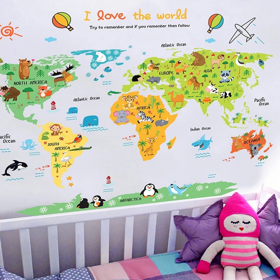 Vinil Decorativo Infantil Mapa Países Animalitos Animados