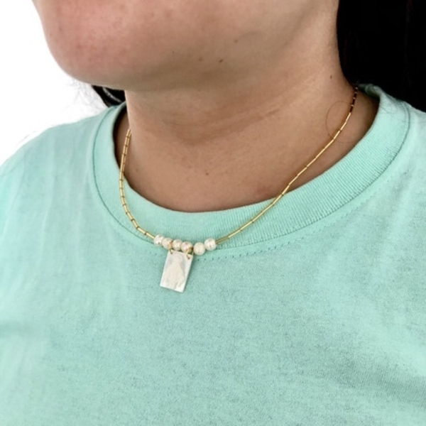 Collar en Chapa de Oro 14k, con dije en Perla Natural Cultivada - Mancini Joyas