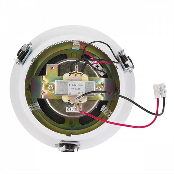BOCINA REDONDA DE 6 WATTS, PARA PLAFÓN, CON ENTRADAS DE LÍNEA