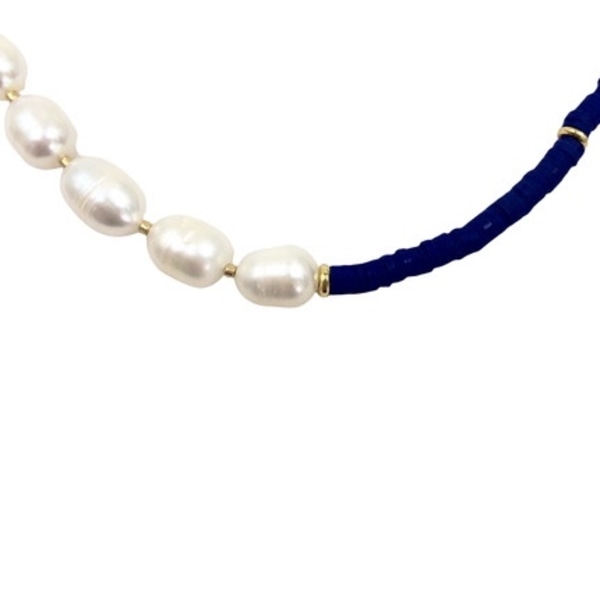 Collar en Perla Natural Cultivada y Puka Azul en Chapa de Oro 14k - Mancini Joyas