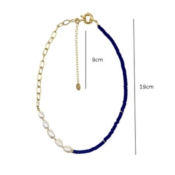 Collar en Perla Natural Cultivada y Puka Azul en Chapa de Oro 14k - Mancini Joyas