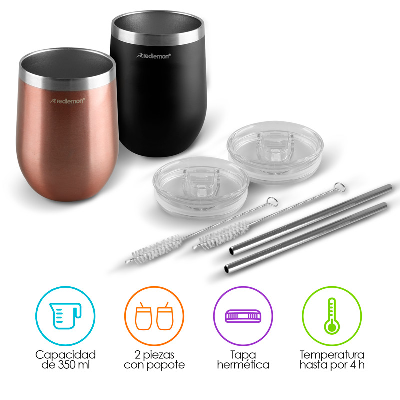 Vaso Térmico para Café y Vino Acero Inoxidable 2 Piezas Redlemon
