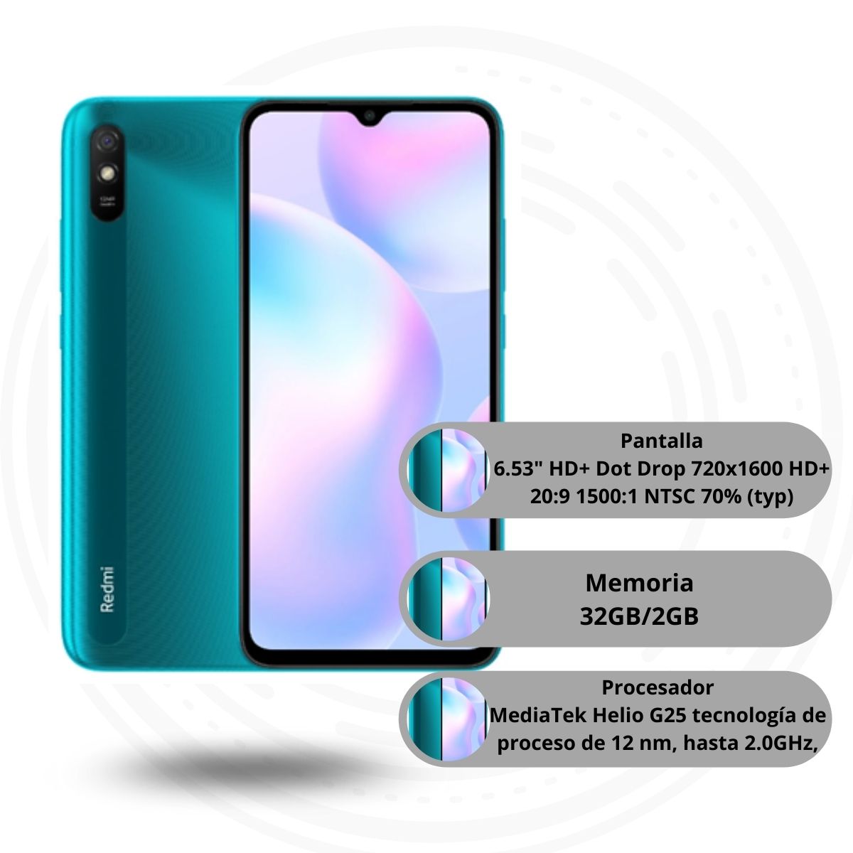 Celular Xiaomi Redmi 9A 6.53" HD+ 32GB/2GB Cámara 13MP/5MP Mediatek Android 10 Color Verde
