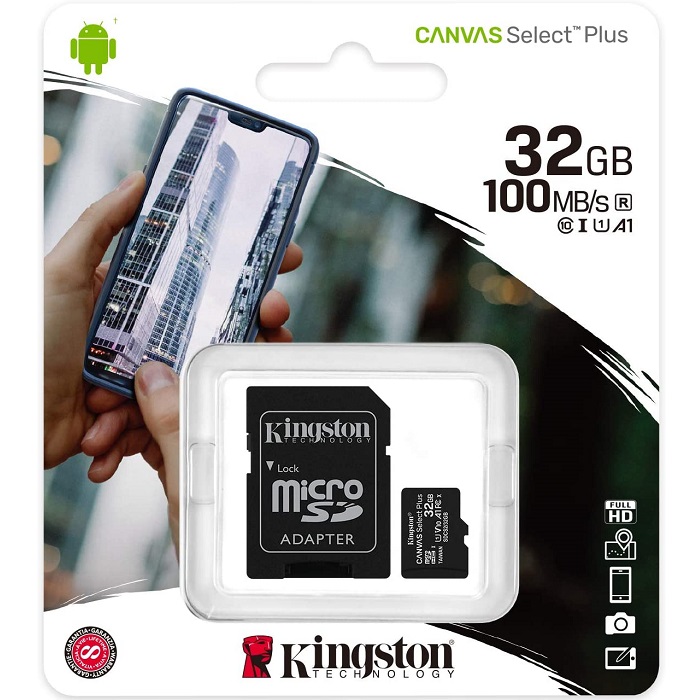 Memoria MicroSD 32GB Kingston SDHC Clase 10 Canvas Select Plus Con Adaptador SDCS2/32GB.