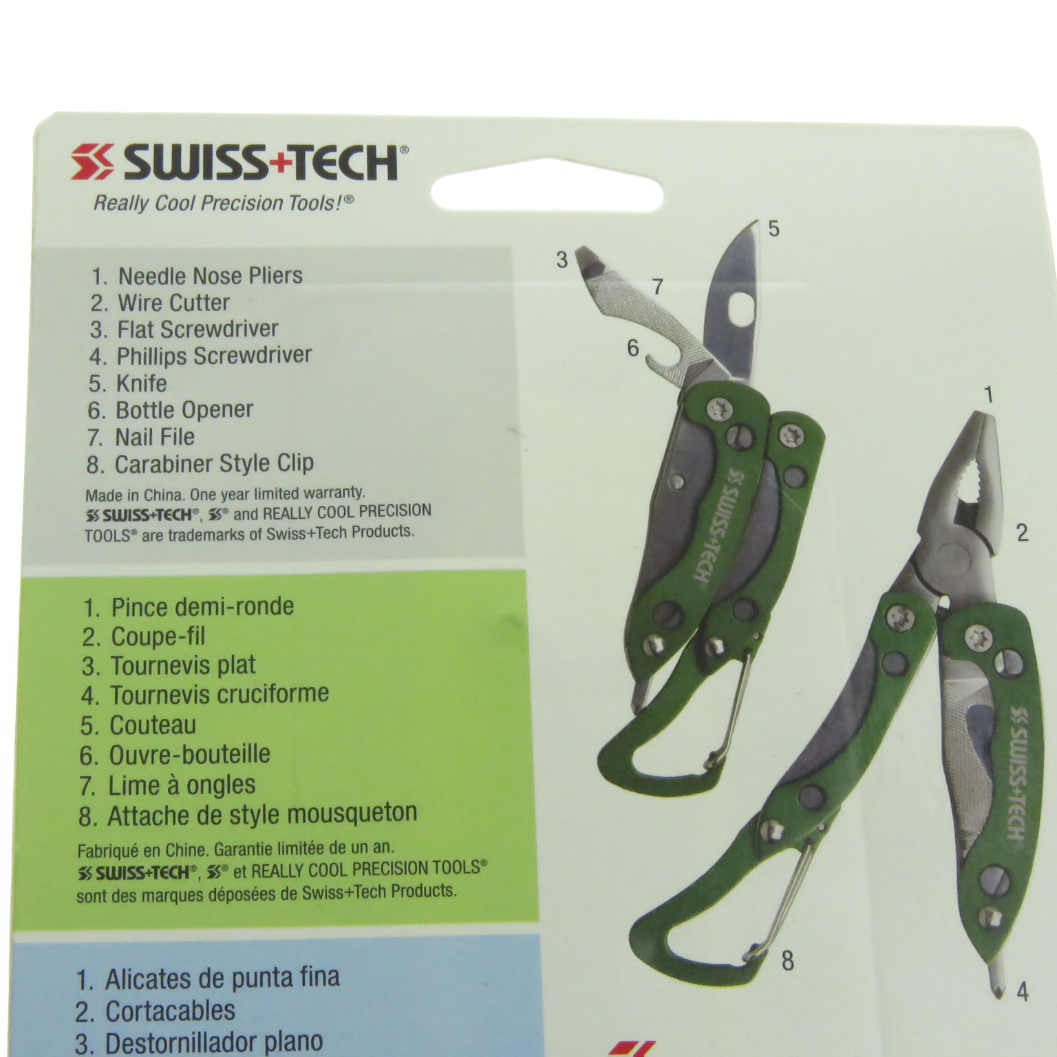 Llavero multi-herramientas Swiss Tech en plata 7 en 1 con linterna