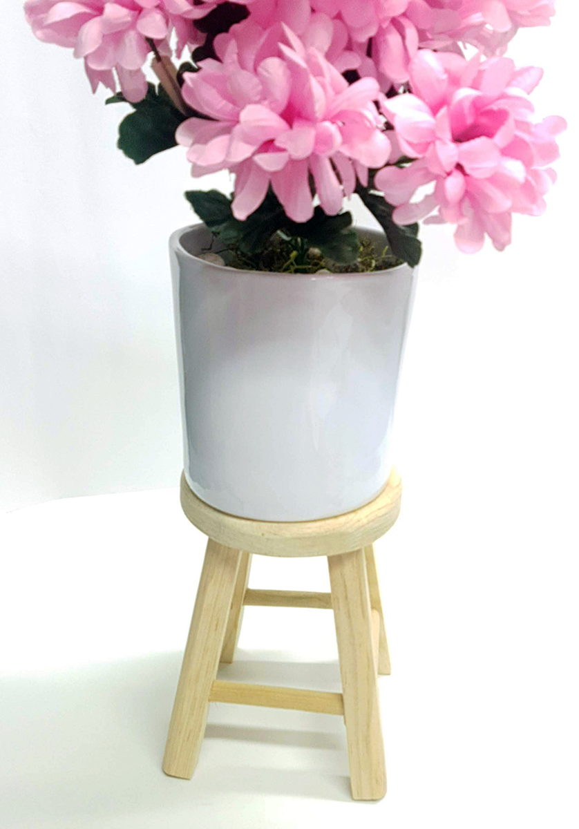 Arreglo Floral con Maceta de Cerámica y Base de Banco #09