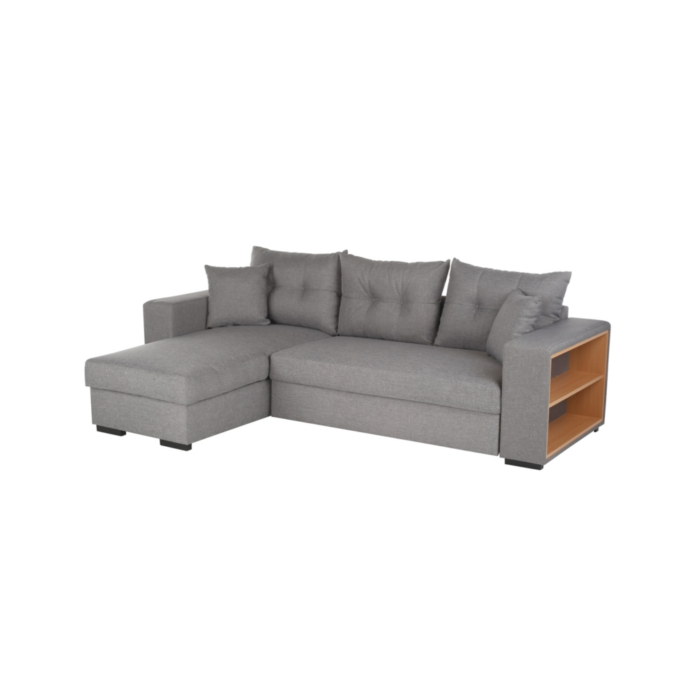 Paxin - Sofacama esquinero con mini librero color gris claro